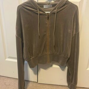 Full-Zip Cropped Velour Sweater